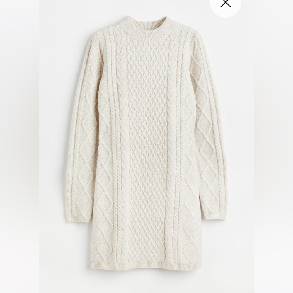 H&M Cable Knit Sweater Dress in Cream Size Large